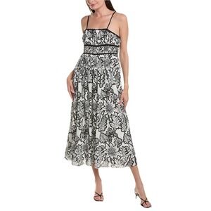 Taylor Ditsy Yoryu Maxi Black‎ White Floral Dress Women's Smocked Waist Size 14